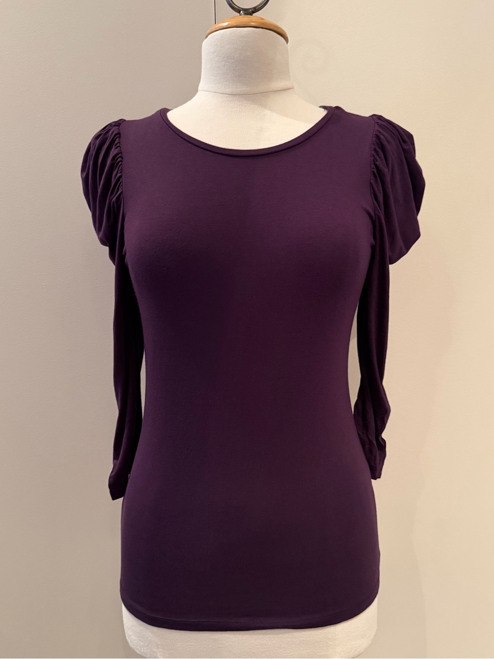 The Limited Deep Purple Ruched Bubble Puff Shoulder Long Sleeve Tee